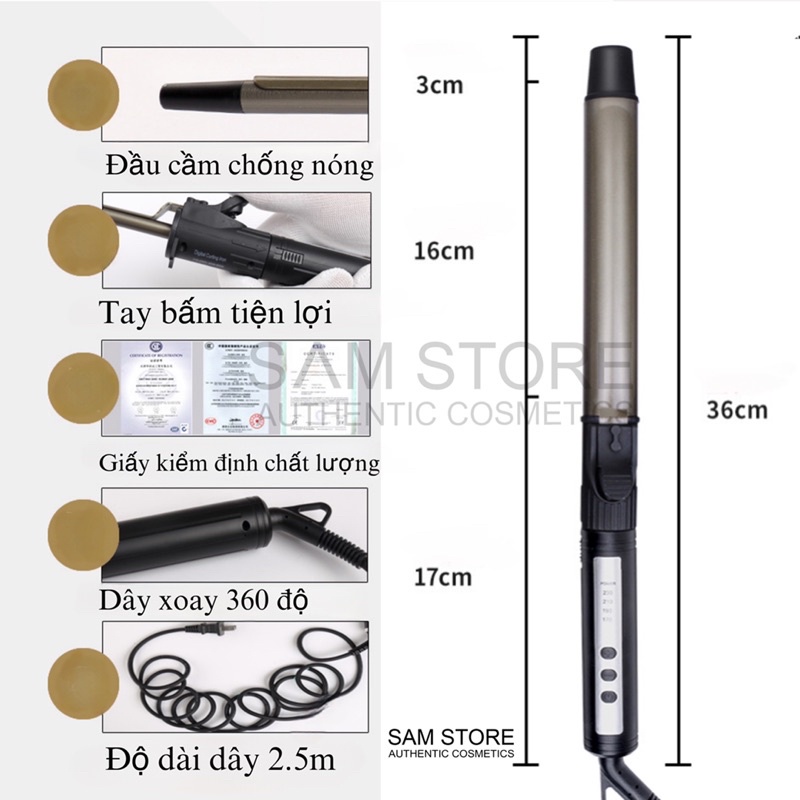Máy làm xoăn SAM STORE đủ size sử dụng trong tạo kiểu tóc cá nhân và chuyên nghiệp, máy nhẹ, dễ xoay, không cắn dít tóc