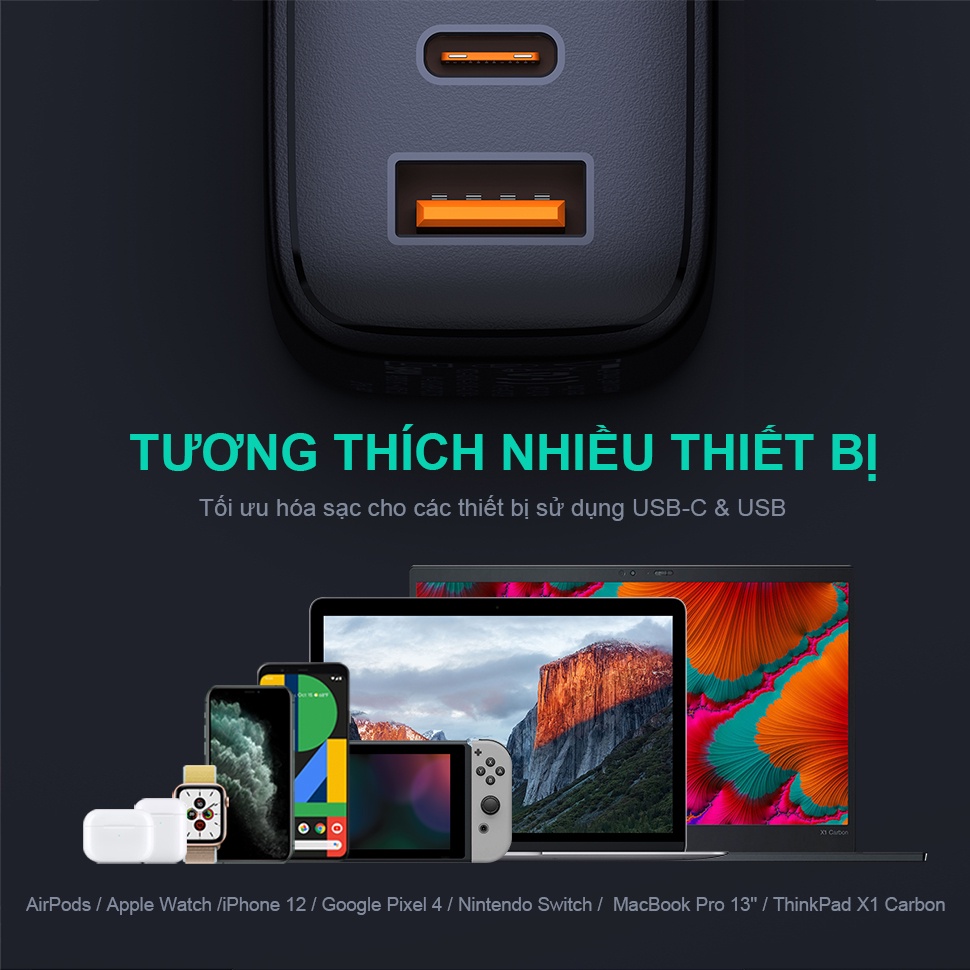 【Giao Hỏa Tốc】Củ Sạc Nhanh GaN AUKEY PA-B3 / PA-B4/ B4s 65W Sạc Mac 65W, PD 20W Cho iP 13 12 Pro 11 Pro XS - Chính Hãng