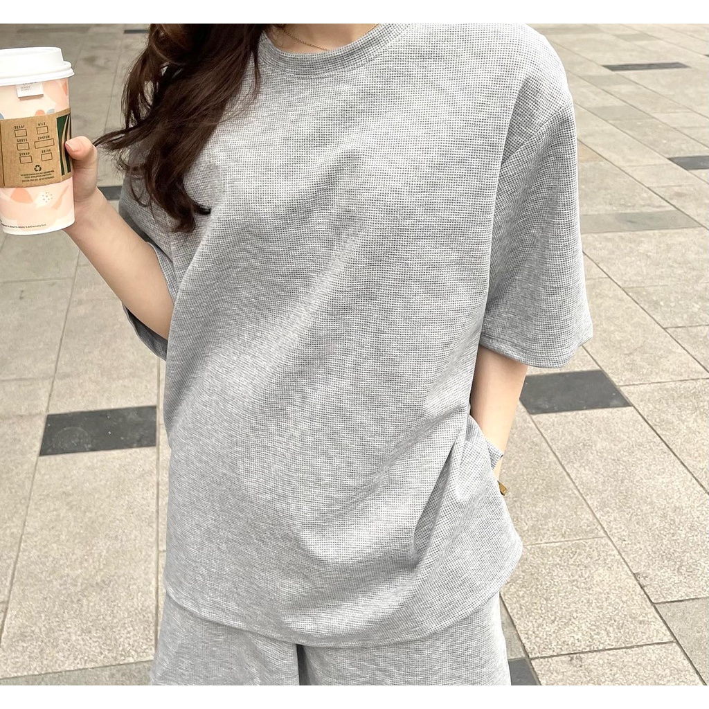 (FREESHIP) set đồ cotton tổ ong cộc tay trơn miho.house