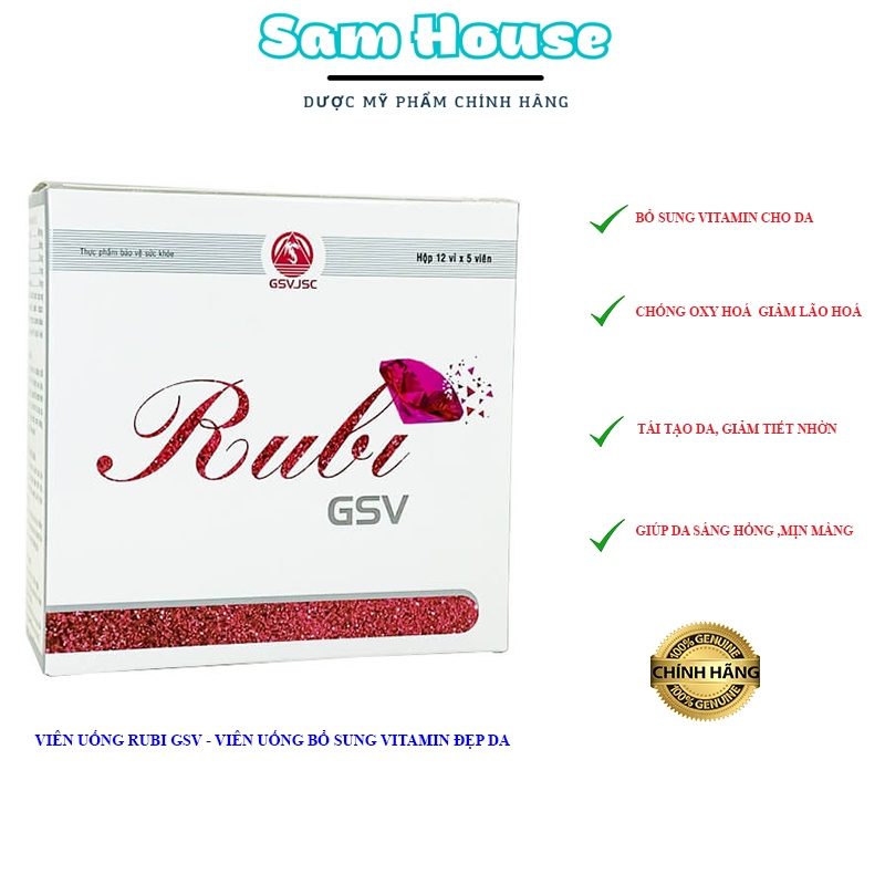 Viên Uống Rubi GSV - Viên Uống Bổ Sung Vitamin, Đẹp Da, Mờ Nám, Chống Oxy Hoá, Giảm Nhờn, Giúp Da Mịn Màng