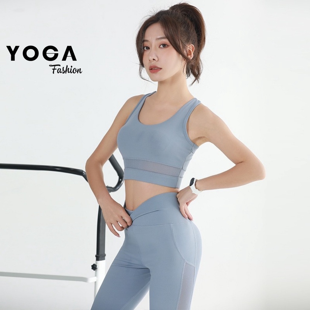 Bộ quần áo tập Gym Yoga thể thao nữ CAO CẤP quần cạp cao áo dây đúc co giãn 4 chiều YG40