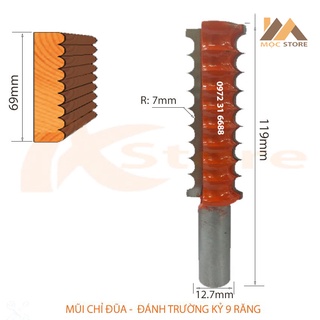 Mũi phay gỗ - mũi soi gỗ đánh chỉ đũa - dao đánh trường kỷ 9 răng 69mm cốt 12.7mm, dụng cụ phụ kiện ngành mộc
