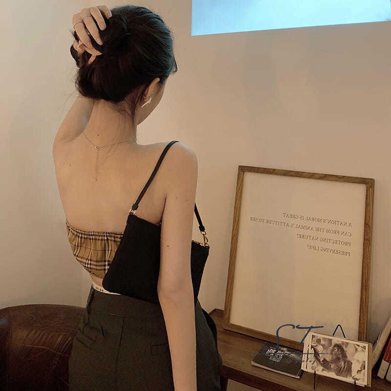 Áo Tank Top Không Tay Hở Vai In Họa Tiết Kẻ Ô CY03- Thời Trang Cho Nữ