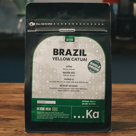 Cà phê Arabica BRAZIL Catuai pha Espresso, Cà phê Specialty cao cấp Vị chua nhẹ êm ái Hâu vị ngọt mật ong gói 250g