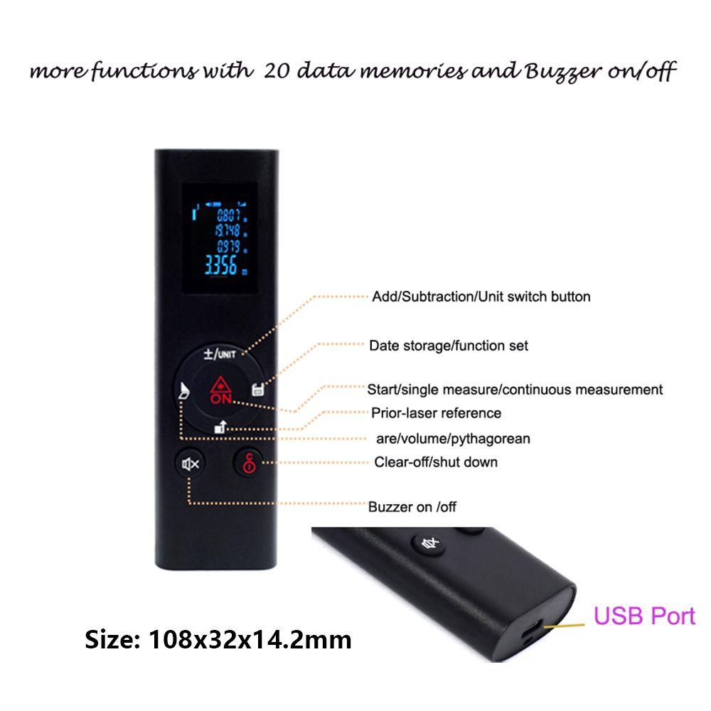 LAKAMIER Máy Đo Khoảng Cách Kỹ Thuật Số Thông Minh Cầm Tay Sạc USB