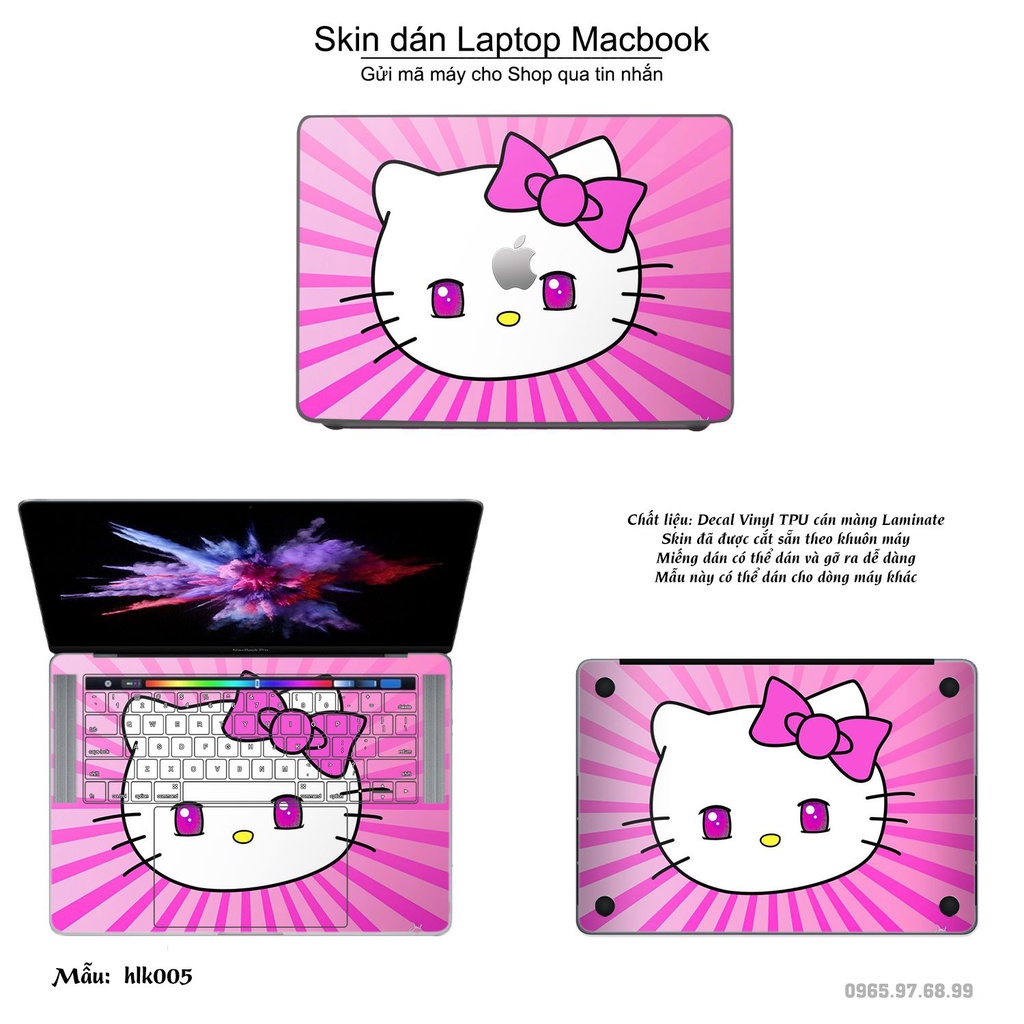 Skin dán Macbook mẫu Hello Kitty (đã cắt sẵn, inbox mã máy cho shop)