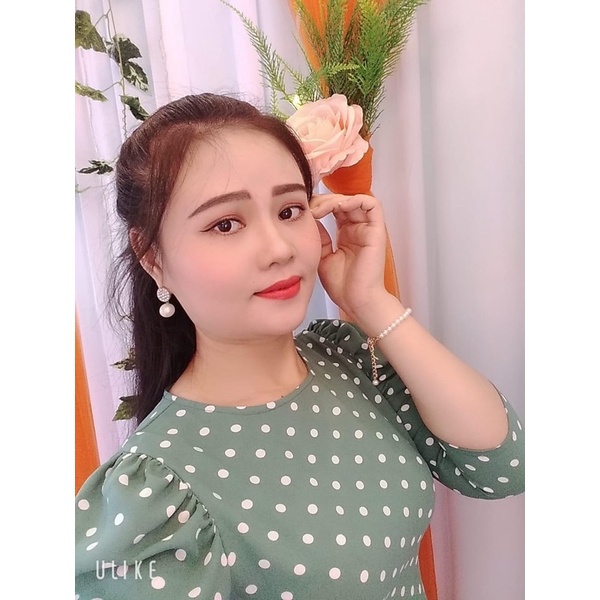 Áo dài chấm bi vai bồng ÁO DÀI THANH PHONG M355
