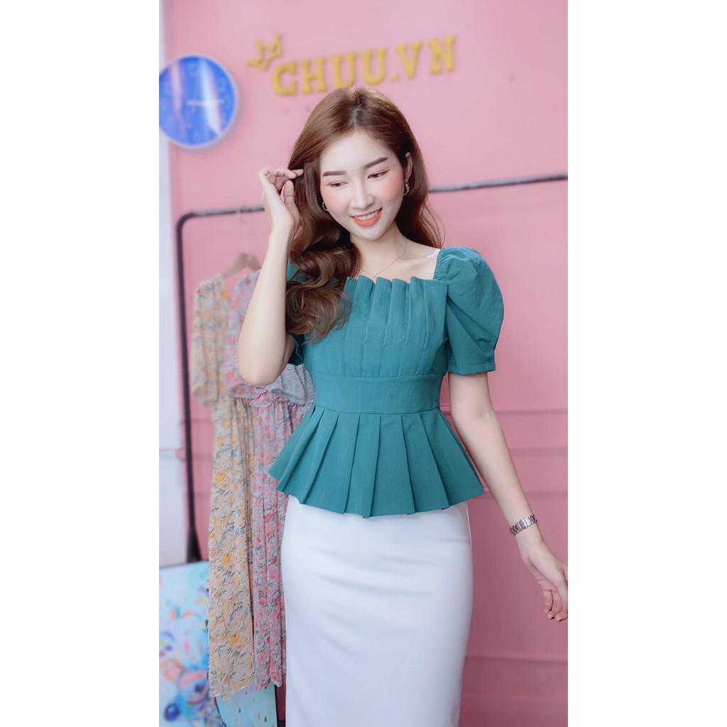 Áo Peplum Tay Phồng Che Bụng Sơ Mi Kiểu Nữ Đẹp CHUU A6697  ྇ '