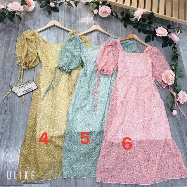 Đầm hoa cổ vuông tay phồng [Ảnh thật | BigBuy360 - bigbuy360.vn