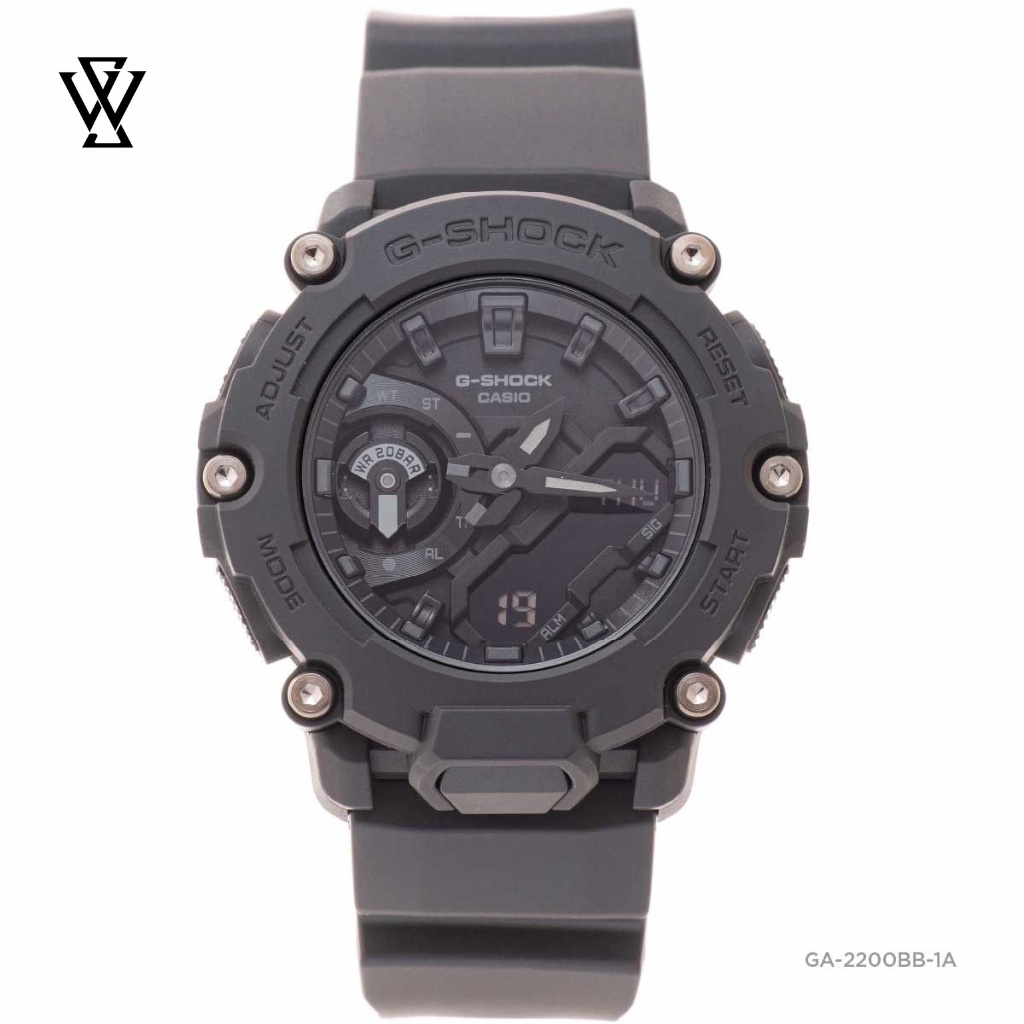 Đồng Hồ Quartz Nam Casio G-Shock GA-2200BB-1A Thiết Kế Mặt Kính Khoáng 47.5mm, Vỏ Nhựa, Dây Cao Su Cao Cấp