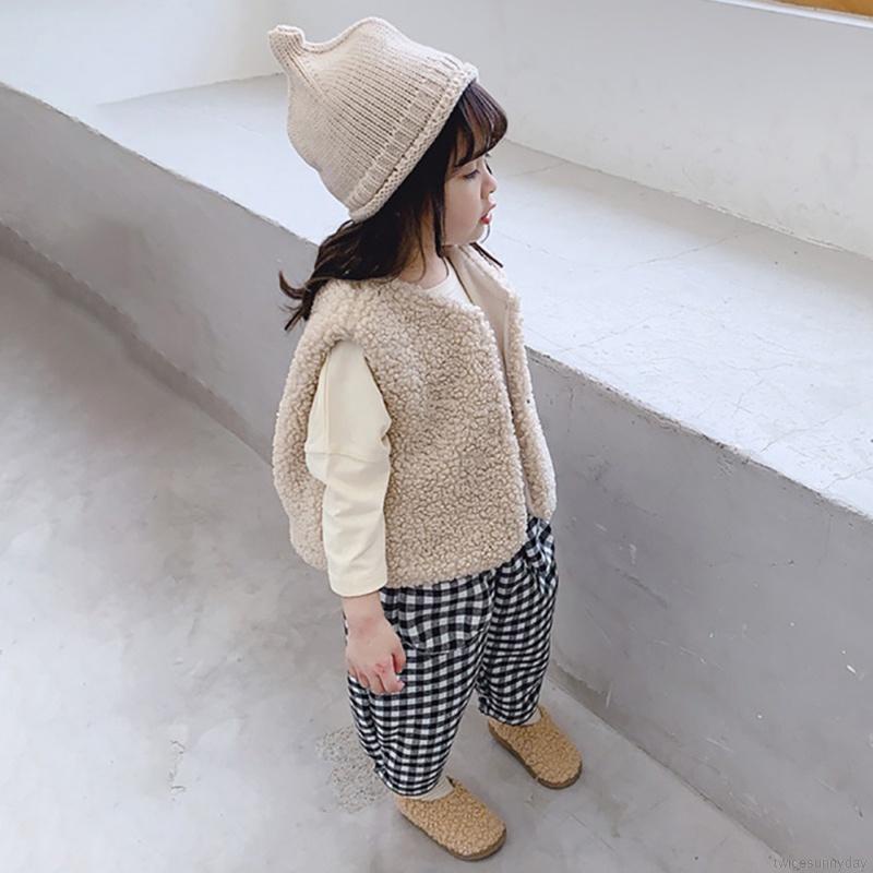 Áo khoác lông cừu không tay dáng rộng giữ ấm phong cách Hàn Quốc thời trang cho bé gái