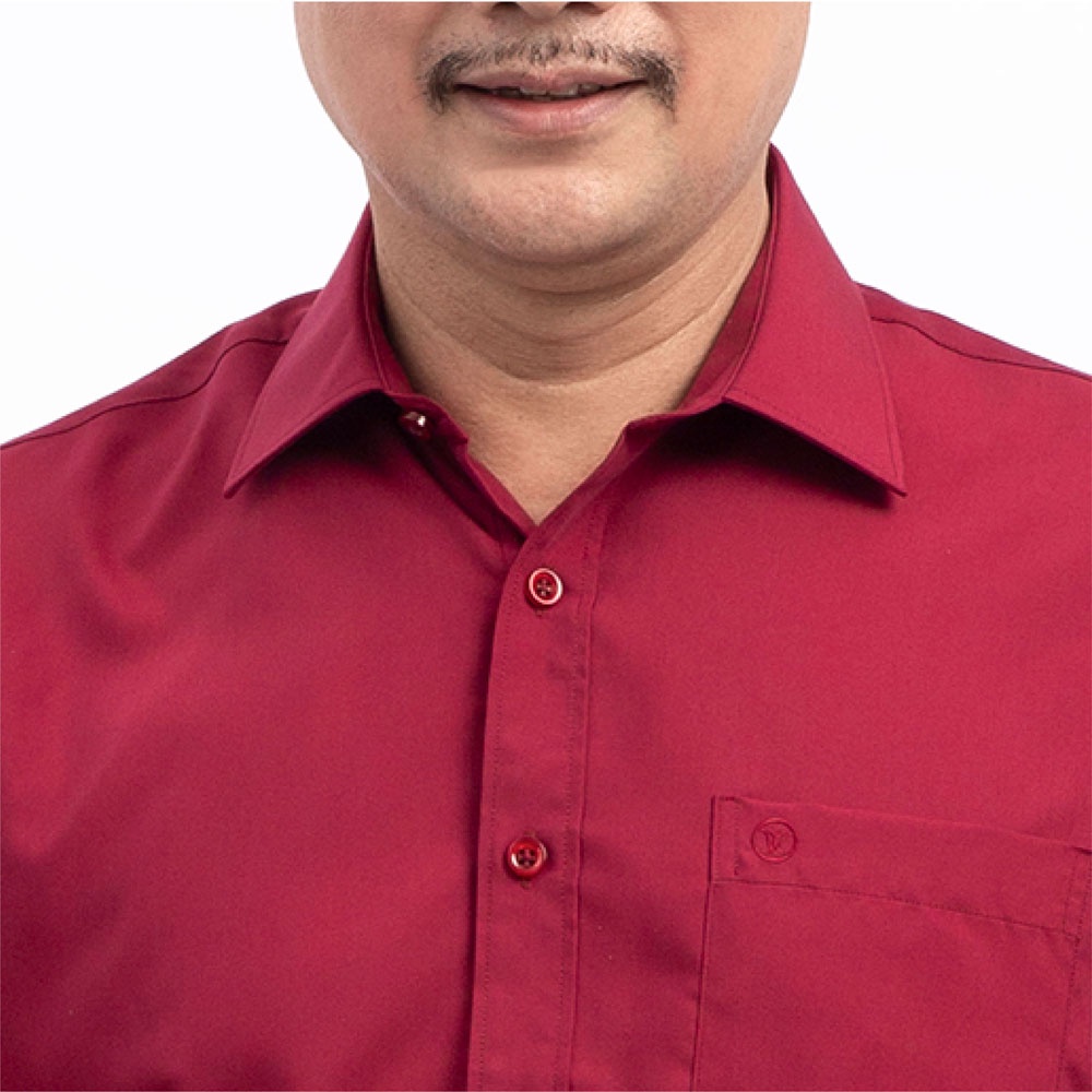 Áo Sơ Mi Nam Ngắn Tay Trung Niên ANCHI Classic Cotton Trơn Màu Đỏ Đô Cao Cấp
