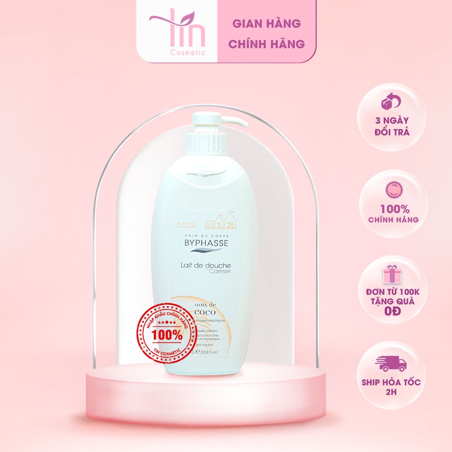Sữa tắm nước hoa Byphasse trắng da nhập khẩu Tây Ban Nha 1000ml nuôi dưỡng làn da ẩm mượt sáng mịn cung cấp độ ẩm cho da
