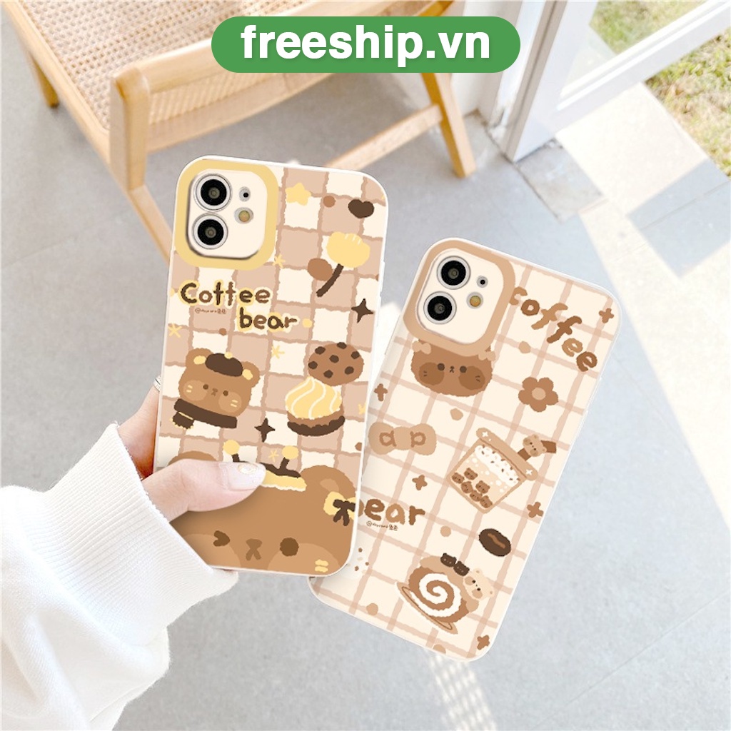 Ốp Iphone vuông cạnh coffe Bear food ốp lưng iphone đủ mã 12promax 13promax 11 promax x xr xsmax 6 6plus 7 plus 8plus