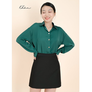 Áo sơ mi lụa nữ đẹp kiều công sở KHÀN form rộng tay dài freesize màu xanh lá