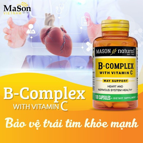 Mason Natural B-Complex hộp 100 viên - cân bằng dinh dưỡng, bảo vệ hệ thần kinh, hệ miễn dịch