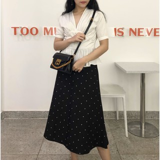 Túi da PU trơn basic cao cấp đen khoá mạ vàng sang chảnh