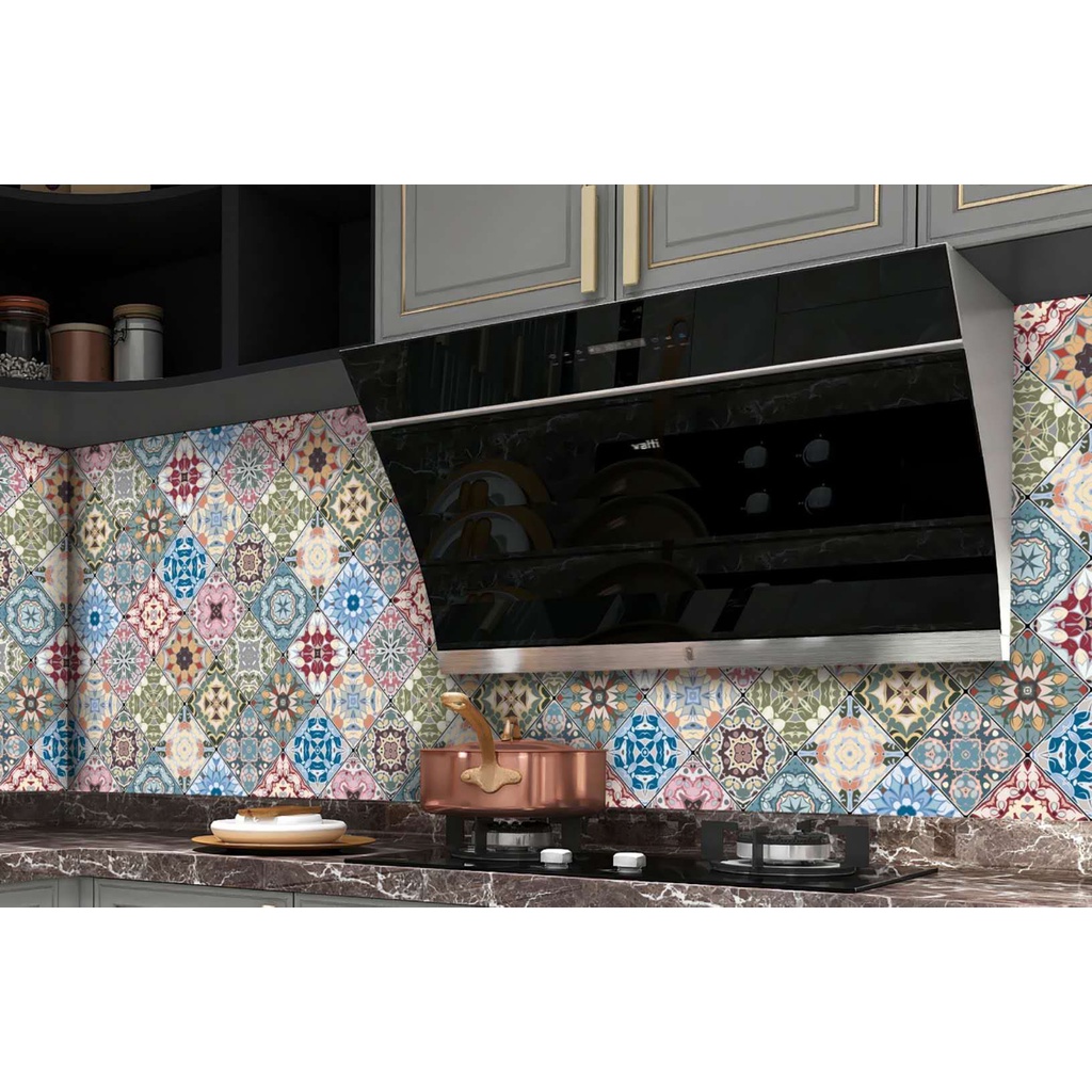 Decal tráng nhôm dán bếp Ô HOA NHIỀU MÀU khổ 60cm có keo sẵn - giá bán 1 mét