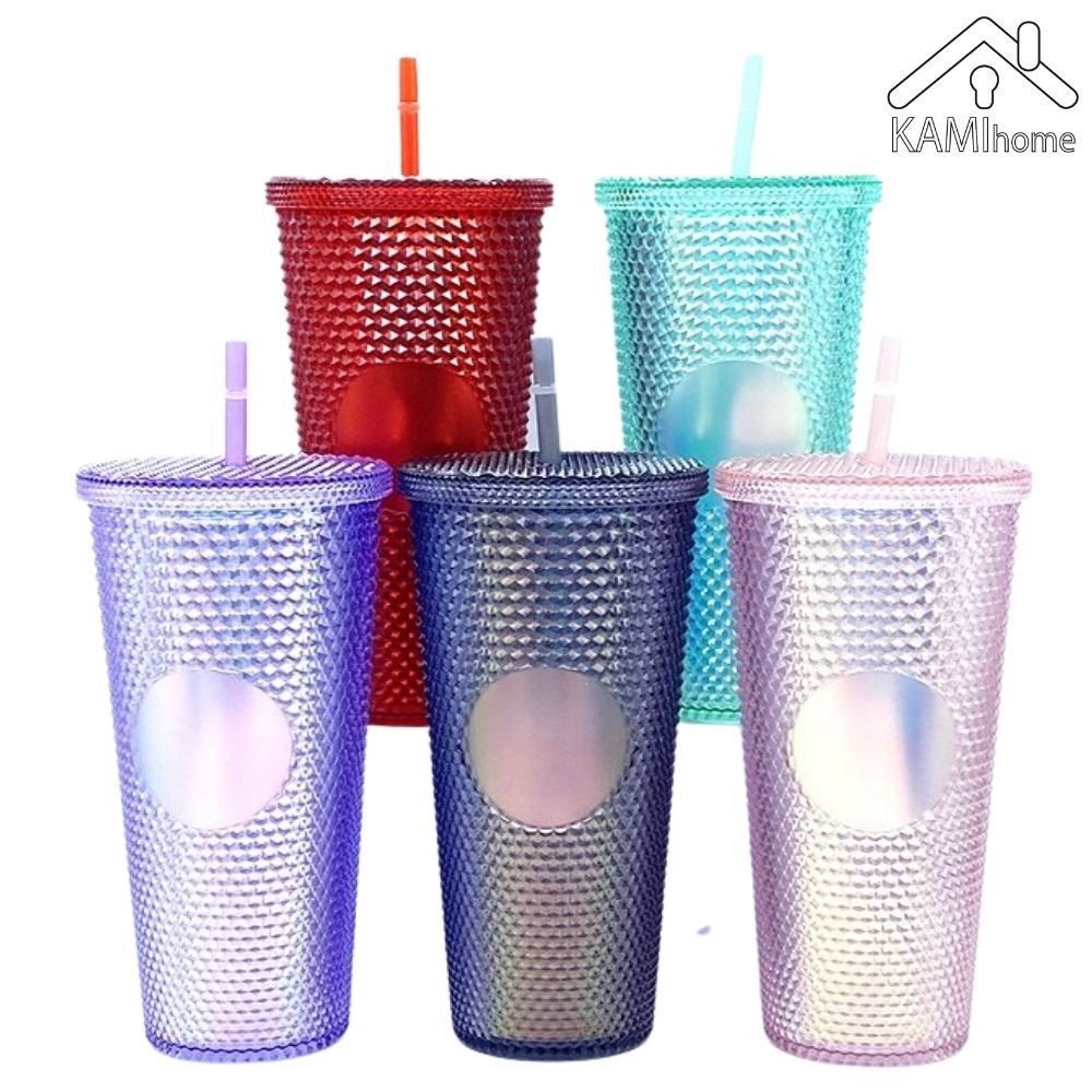 Ly nước có ống hút và nắp (Phong cách Hoàng Kim) Nhựa 2 lớp cách nhiệt nóng lạnh cỡ 900ml KM22056