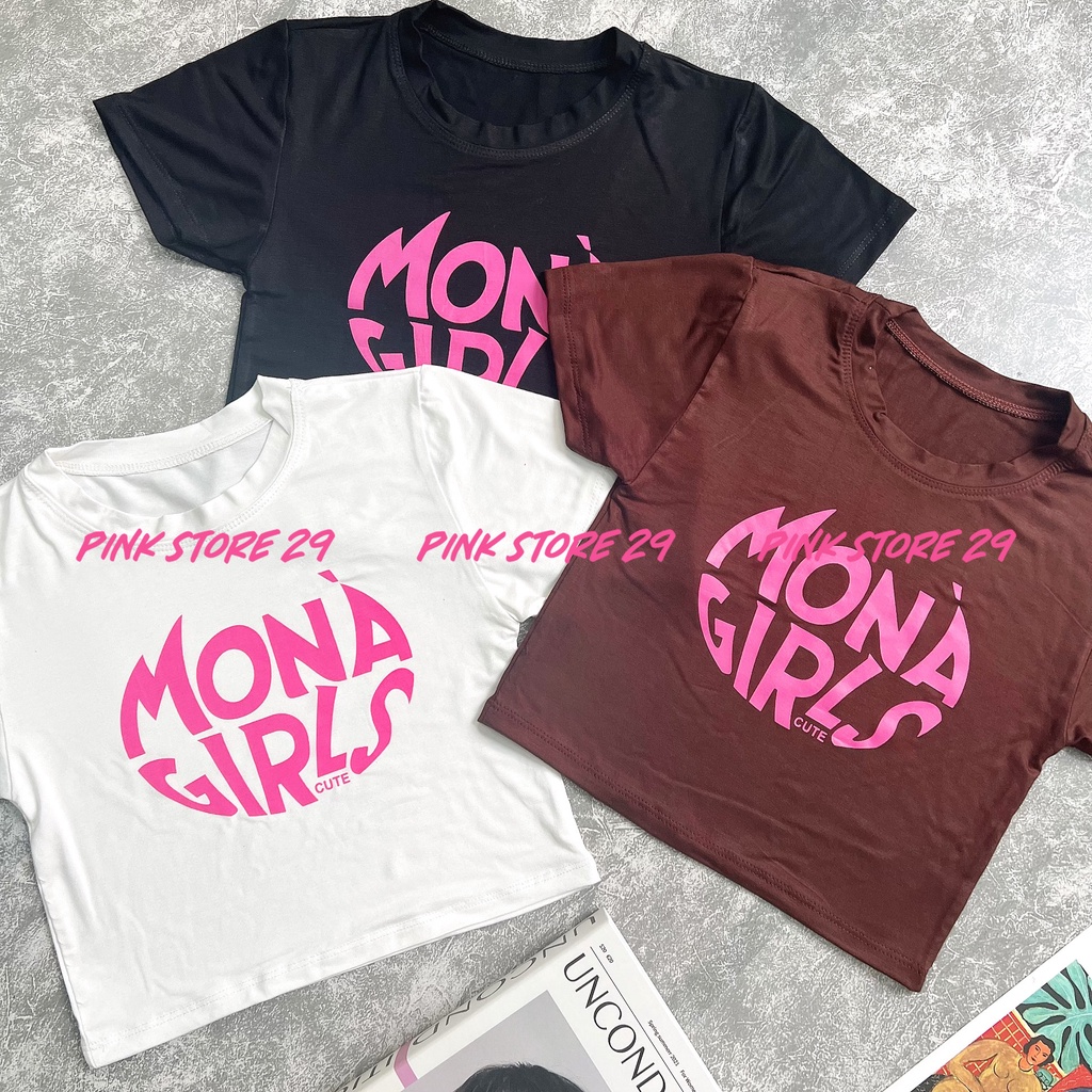 Áo Croptop Ôm Body PINKSTORE29 Cổ Tròn Ngắn Tay Họa Tiết In Hình A5386