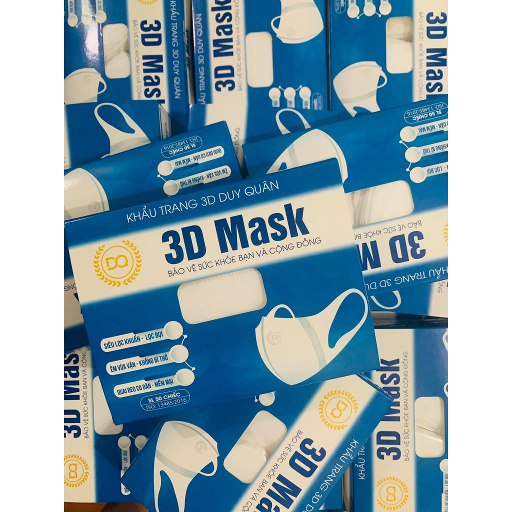 Khẩu trang 3D mask Bảo Huy công nghệ Nhật Bản chống bụi cao cấp hộp 50 cái loại họa tiết trơn