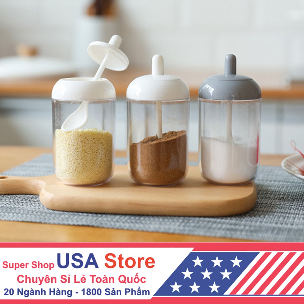 Set 3 Hũ Đựng Gia Vị Gắn Muỗng Hiện Đại S6