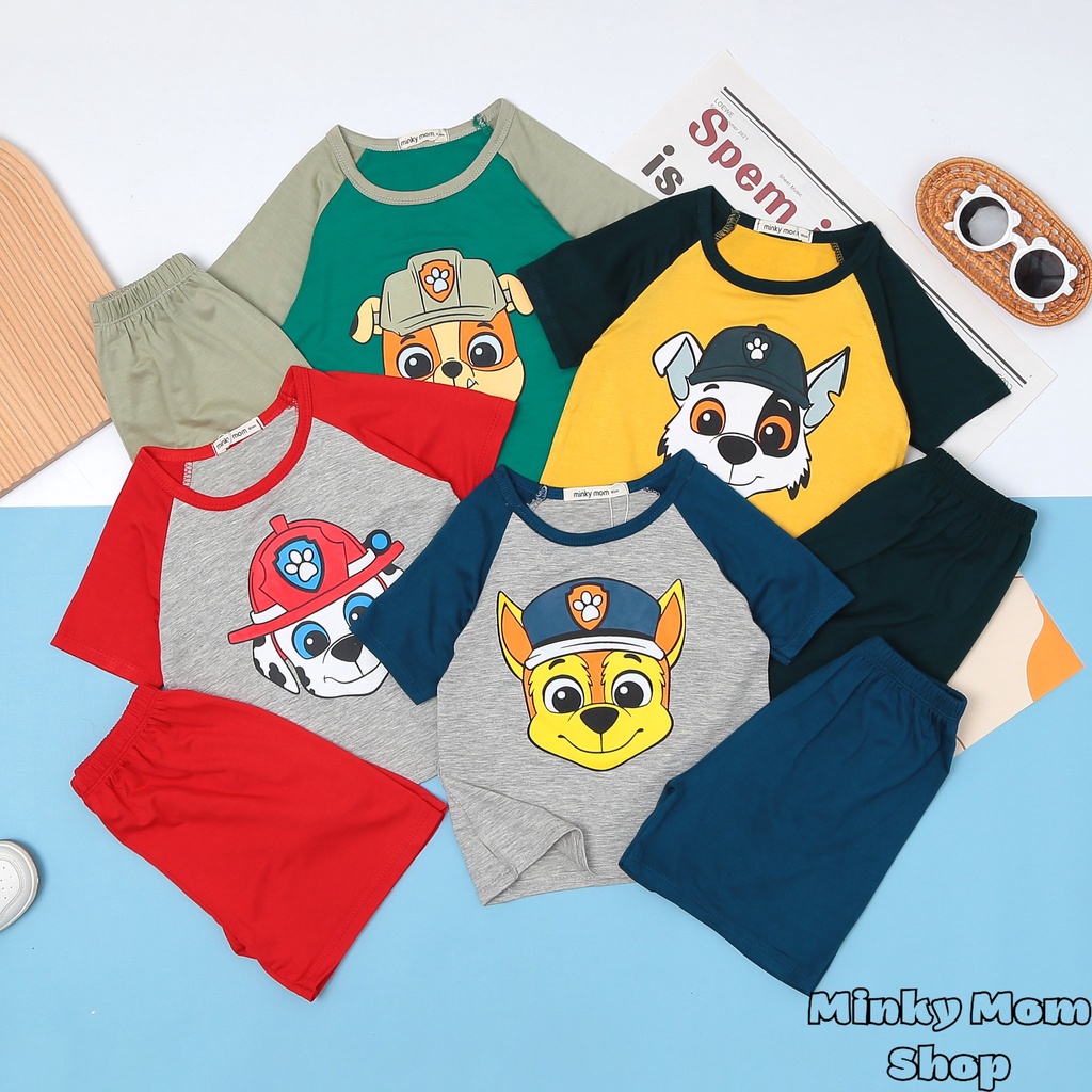 Bộ ngắn tay thun lạnh chó cứu hộ Minky Mom mềm mịn mát cho bé trai bé gái từ 7-27kg