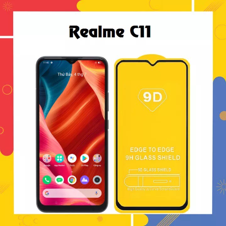 Miếng Dán Kính Cường Lực 9D Cho Reamle C11 Full Màn Hình, Full Keo, Dán Màn Hình Realme