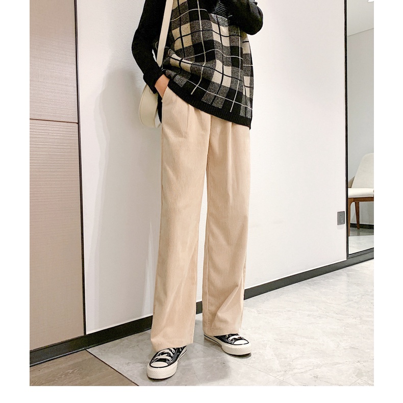 Quần nhung tăm ống suông hàn quốc kết hợp được nhiều kiểu áo trẻ trung, năng động