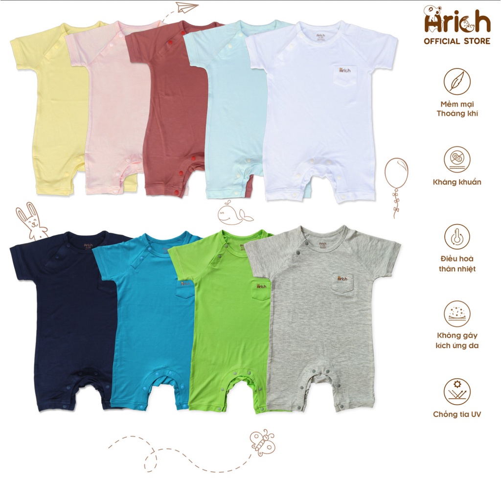 Bộ body cộc tay Arich mẫu mới vải sợi tre (size từ 0-3 tháng đến 9-12 tháng) cho bé