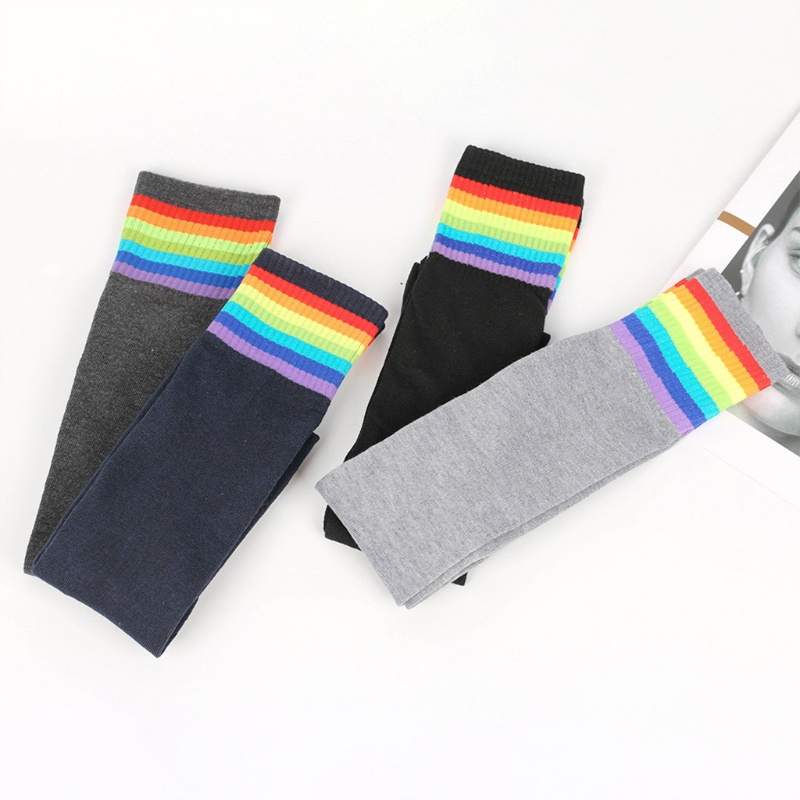 Vớ Dài Qua Gối Họa Tiết Sọc Cầu Vồng Thời Trang Dành Cho Nữ