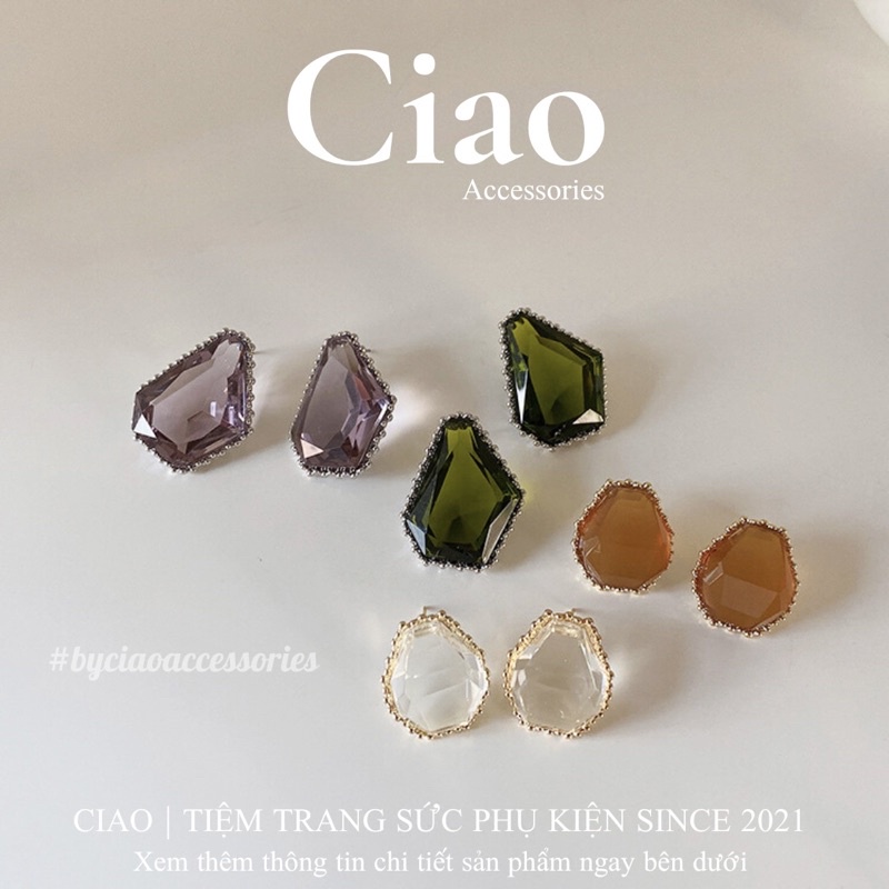 [HOẢ TỐC 1H] Khuyên tai/ Bông tai mạ bạc S925 thiết kế đính đá mới lạ Gemstone Ciao