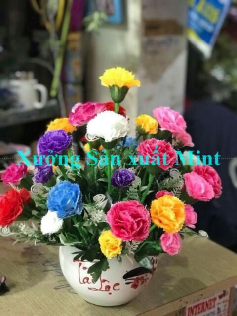 Chùm hoa phăng ( Cẩm chướng)- Cây hoa giả, hoa vải lụa