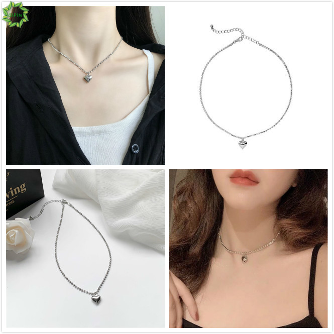 Vòng Cổ Bằng Hợp Kim Mặt Hình Trái Tim Đính Đá Xinh Xắn Cho Nữ