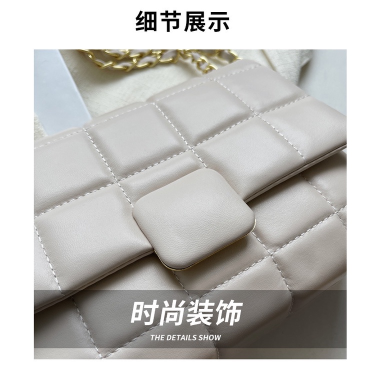 Túi đeo chéo JASMIN NOIR họa tiết kẻ sọc caro phối dây xích chần bông cho