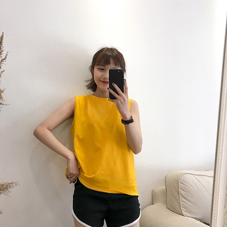 Áo thun cotton không tay trơn màu đơn giản thời trang mùa hè hàn quốc dành cho nữ | BigBuy360 - bigbuy360.vn