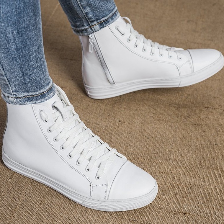 Giày Da EleMan Nam Trơn Cao Cổ Cao Cấp 2 Màu Trắng/ Đen | BigBuy360 - bigbuy360.vn