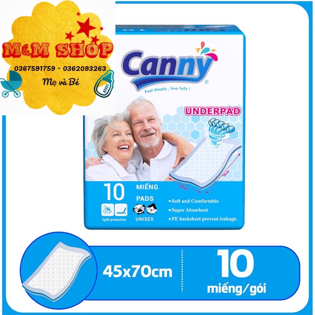 [Giảm giá] TẤM LÓT NGƯỜI LỚN CANNY 45X70 10 MIẾNG/GÓI siêu mềm, siêu thấm hút