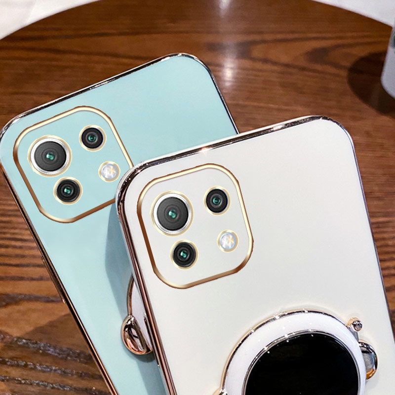 ốp lưng Giá đỡ phi hành gia mạ vàng sang trọng Giá đỡ tích hợp Vỏ mềm Tương thích với Cho XIAOMI 11 10 9 Pro 11 10 9 Lite 11i/11XPro/11X 10T 11T 9T TPro K30S K40 Ốp silicon TPU màu trơn đơn giản case