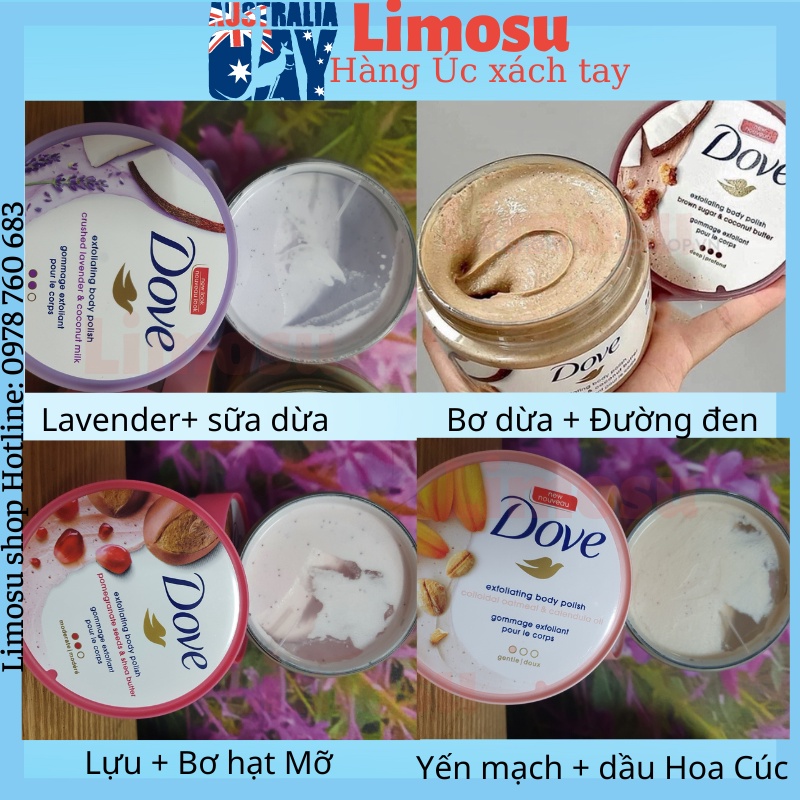 TẨY DA CHẾT DOVE Exfoliating Body chăm sóc da giúp da sáng mịn bản Mỹ 298gr