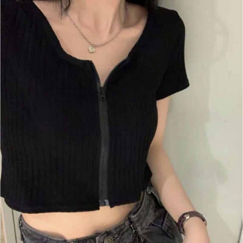 Áo Croptop Khóa Kéo Basic Ulazzang Body Tôn Eo B5-6