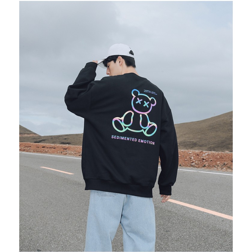Áo nỉ sweater nam nữ phản quang Gấu siêu cute form rộng áo sweater nỉ thu đông phong cách ulzzang
