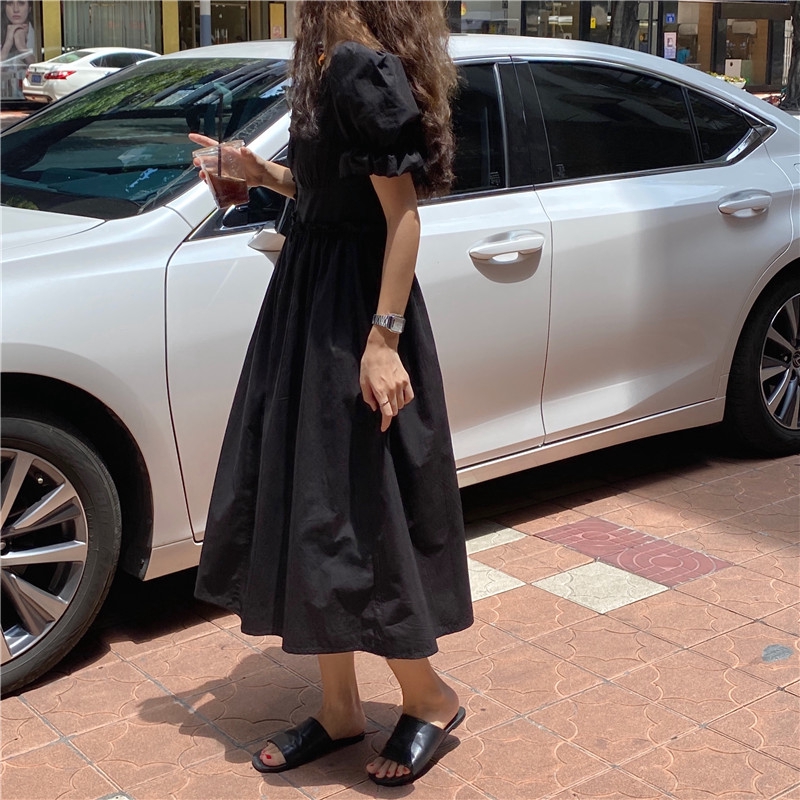 Đầm midi cổ vuông tay phồng thời trang thanh lịch 35861