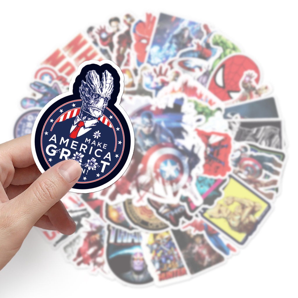 Combo 30 Sticker Chống Nước Decal Dán Điện Thoại Laptop Mũ Bảo Hiểm Vali Đàn Guitar Bình Nước Sổ Tay [Avengers Marvel]