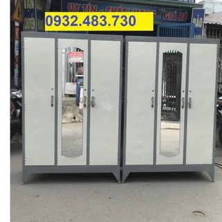 Tủ sắt quần áo 3 buồng màu xám trắng Ngang 1m2 cao 1m8