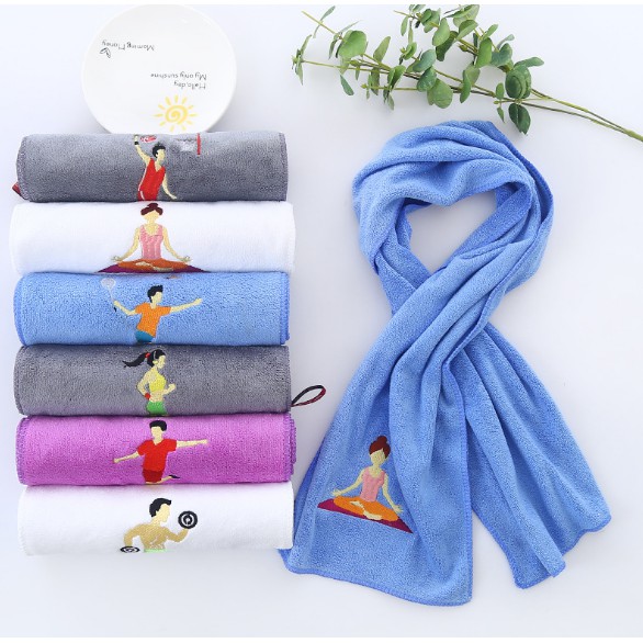 Khăn cotton thể thao lau thấm mồ hôi thêu hình cô gái tập yoga