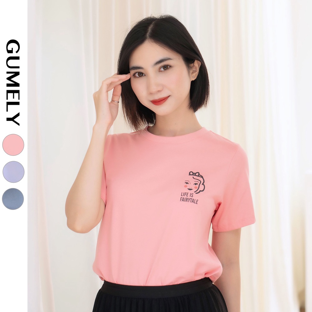 Áo thun nữ cổ tròn phông ngắn tay đẹp dễ thương cotton basic Gumely ViAnh dạo phố đi học đi chơi hoạ tiết cô gái