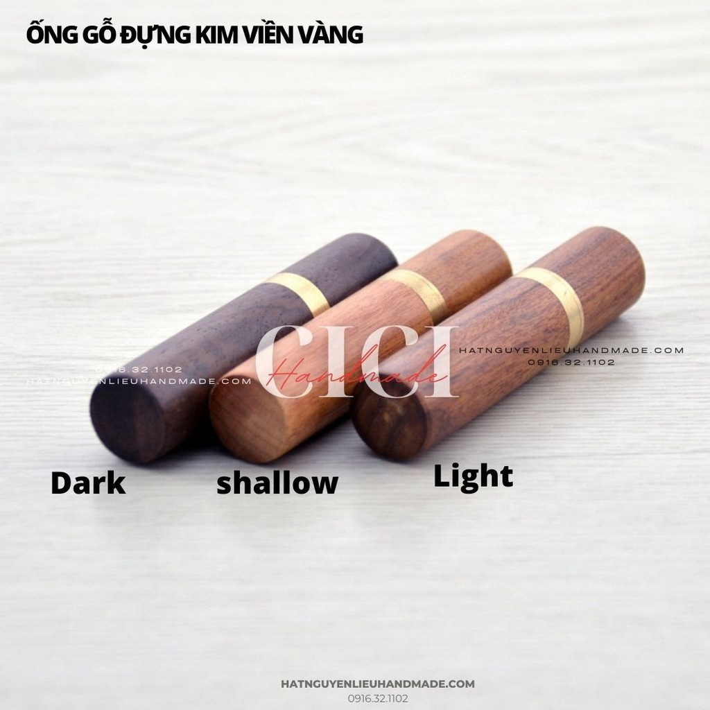 Ống gỗ đựng kim đựng tăm viền vàng, ống gỗ đựng tăm Cici Handmade nguyên liệu chuyên hạt đá hạt pha lê hạt cườm may đo