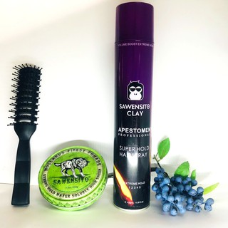 Combo Tặng Lượ Gôm Xịt Tóc Thơm Sawensito Clay +  Sáp Vuốt Tóc SAWENSITO Con Sói xanh