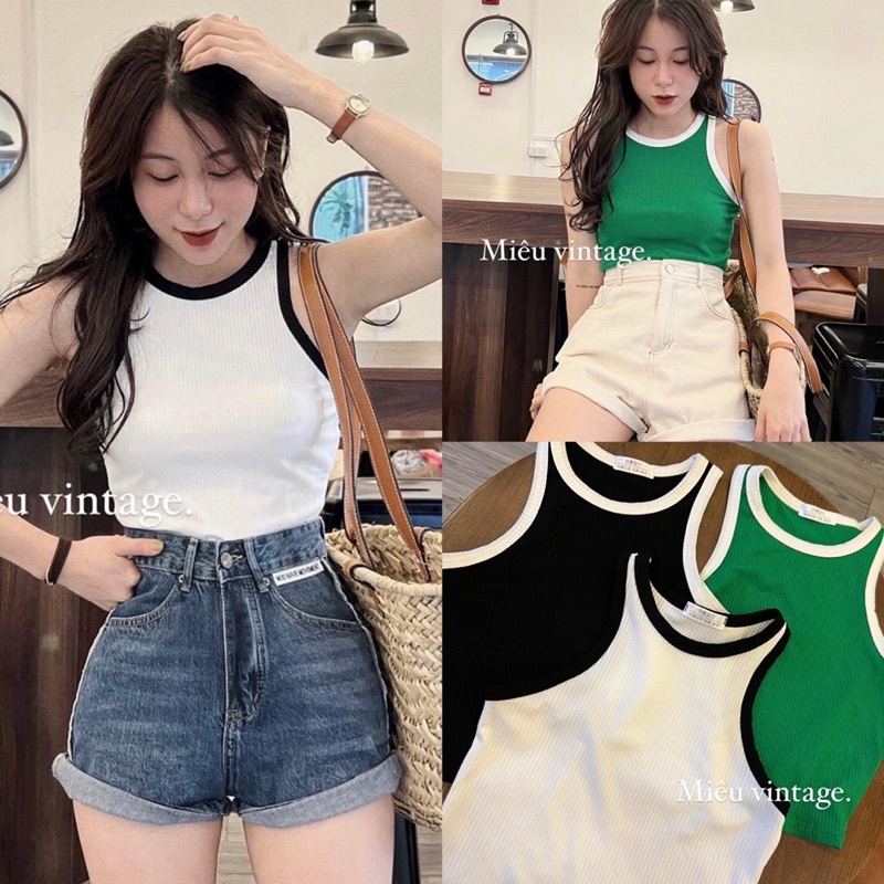 [Ảnh thật/Video]Áo ba lỗ tăm bo viền trắng thể thao Áo ba lỗ hàng Quảng Châu